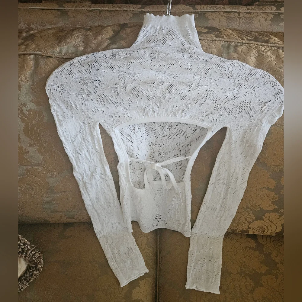 NWOT Out From Under Urban Outfitters See Through Knit Long Sleeve White Top - Picture 4 of 15